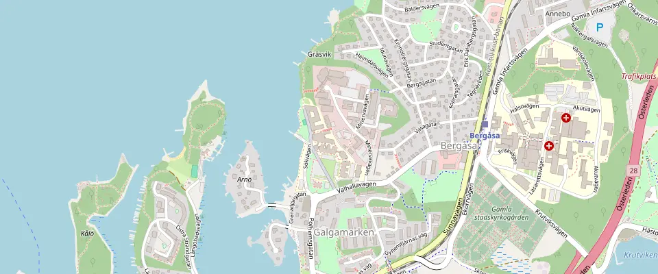 Karta över Gräsvik med de 2 restaurangerna utmärkta.
